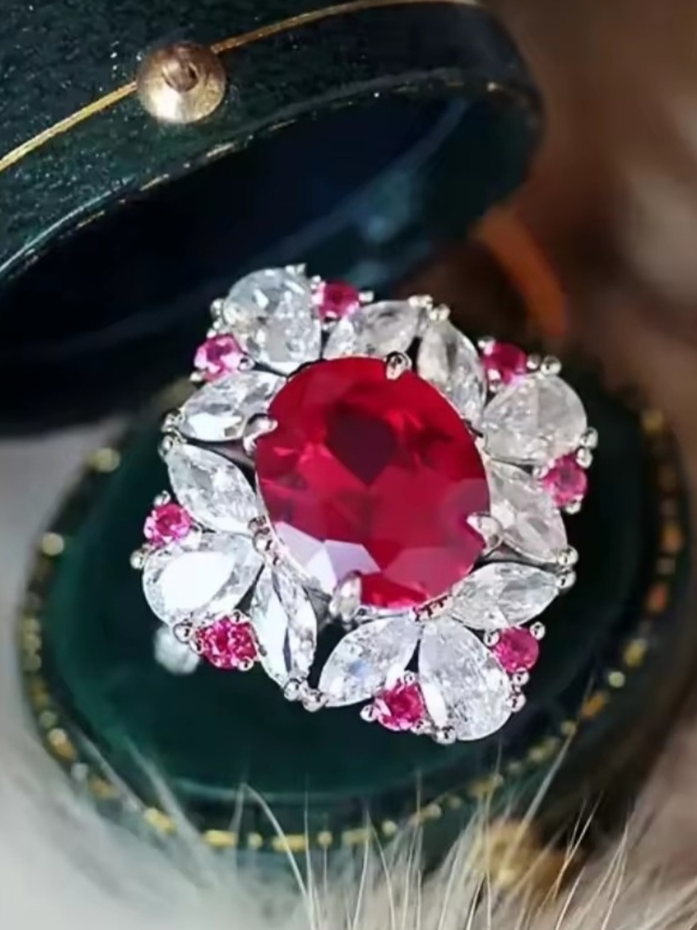 White Rhodium Ruby Cocktail Ring
